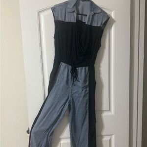 Colorblock Black and Light Blue Cow Neck Jumpsuit - Size Large